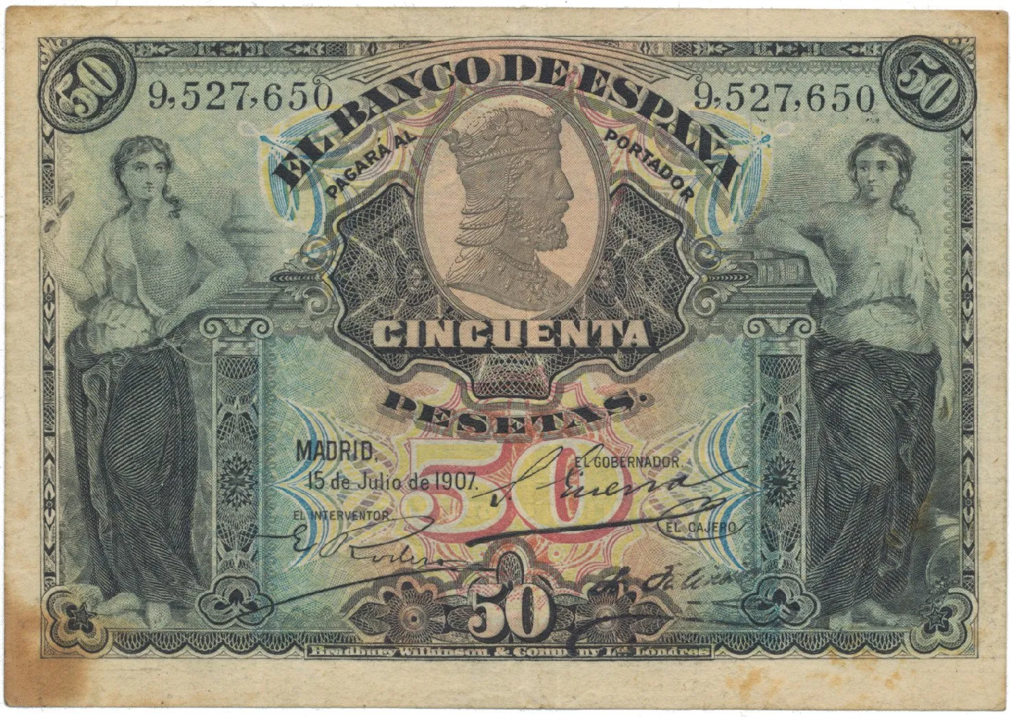 Španělsko, 50 Pesetas 1907, P.63a