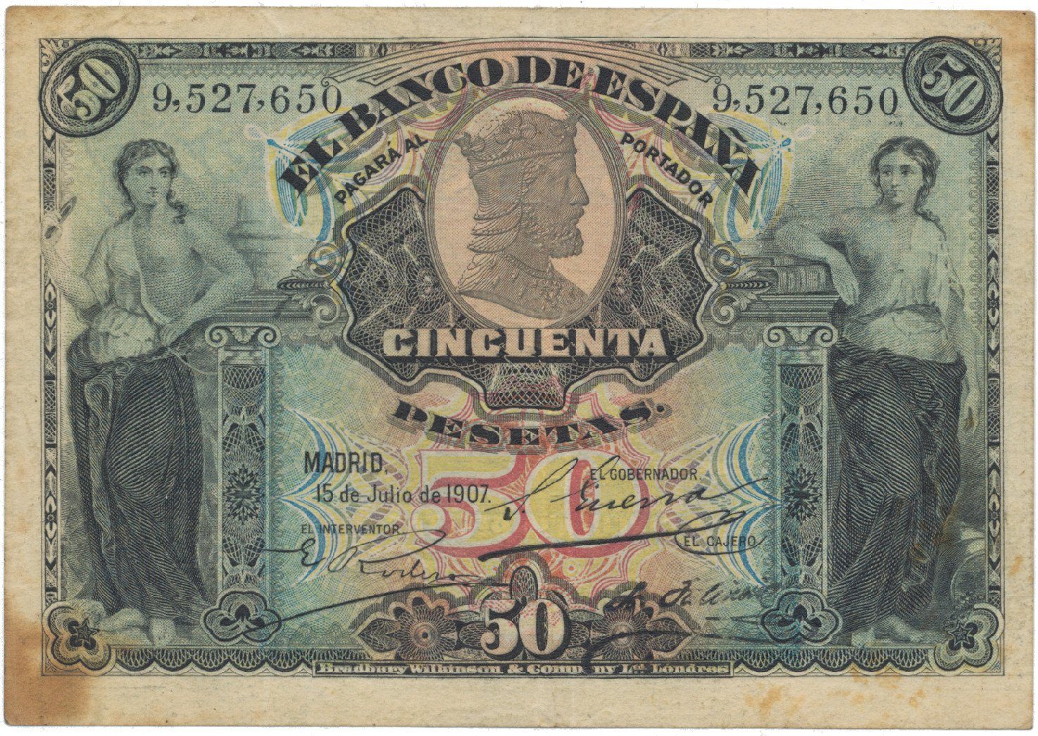 Španělsko, 50 Pesetas 1907, P.63a