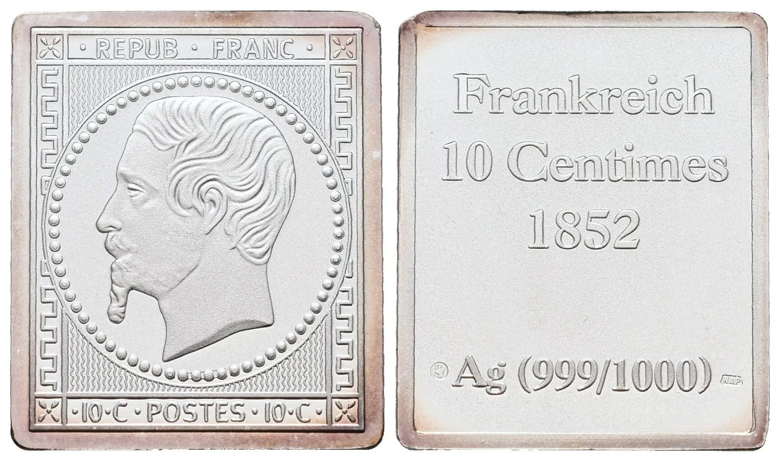 Stříbrná známka - Napoleon 1852 - 10 centimů - Ag 7 g - 999/1000
