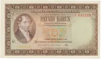 500 Koruna 1946, série A-Z, perforace 3 m.d. v obloučku, Hej.81a.S2