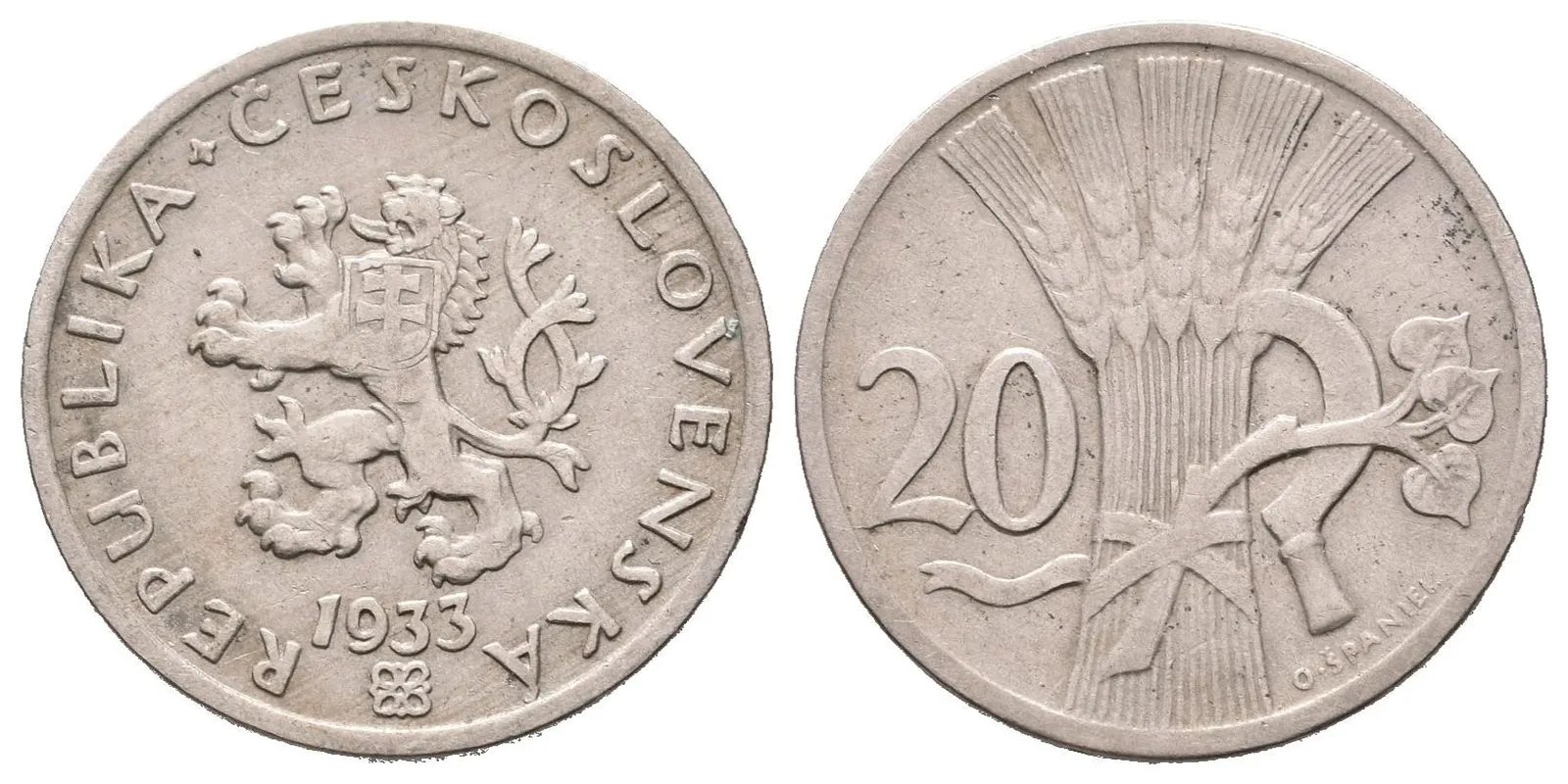 20 Haléř 1933, pěkná zachovalost, patina, rysky_R! — 1
