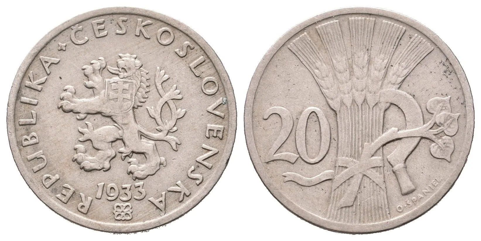 20 Haléř 1933, pěkná zachovalost, patina, rysky_R! — 1