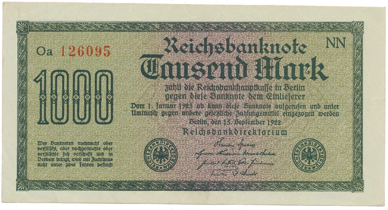 Německo, 1000 Mark 1922, vod. Wellen, 6-místné číslo, Ro.75q