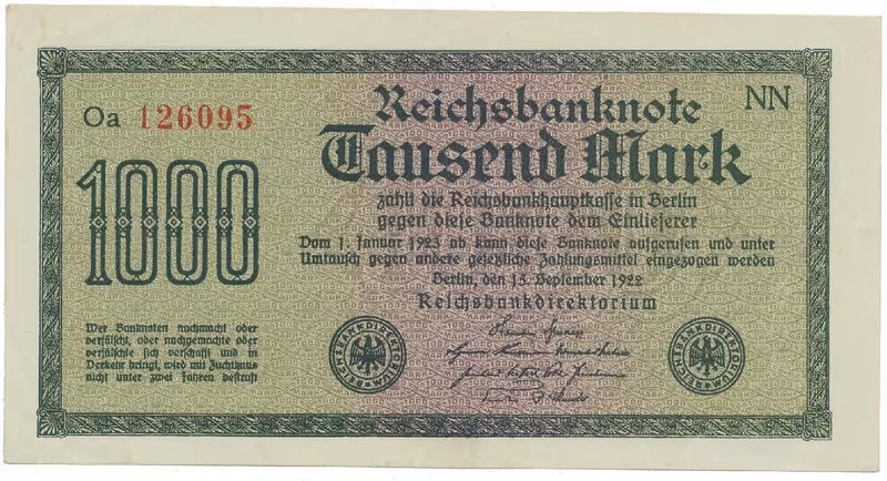 Německo, 1000 Mark 1922, vod. Wellen, 6-místné číslo, Ro.75q