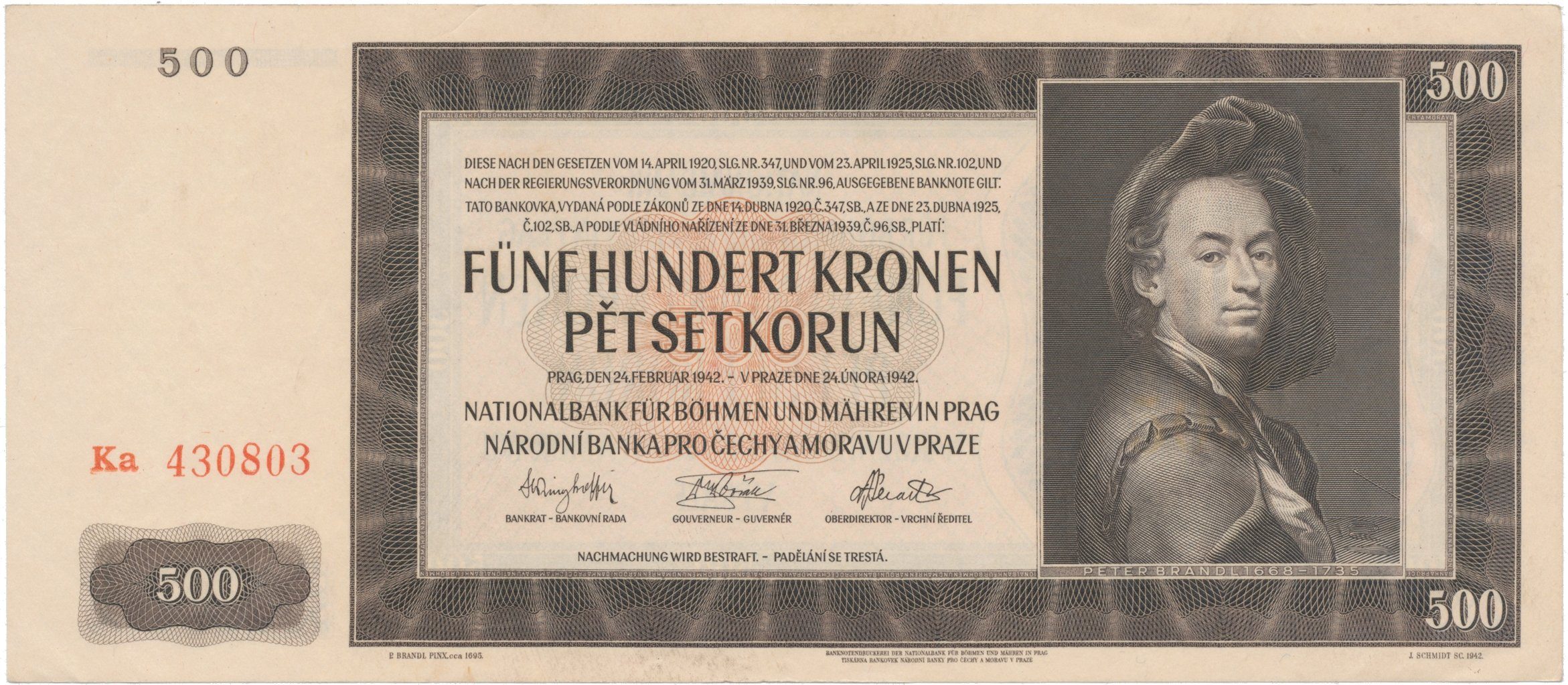500 Koruna 1942, II. vydání, série Ka, Hej.36a