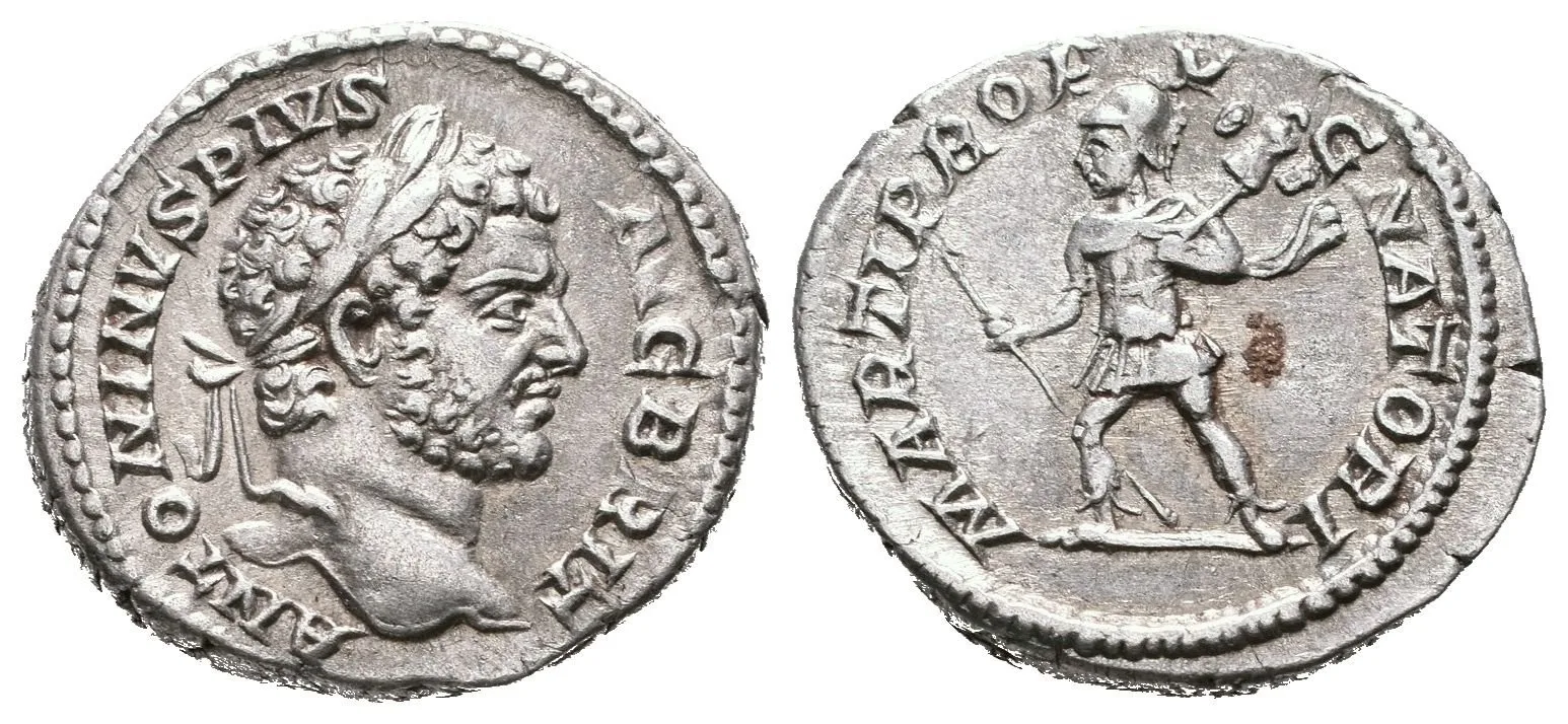 Denár, 210 - 213, Rv: MARTI PROPVGNATORI, spěchající Mars doleva nese oštěp — 1