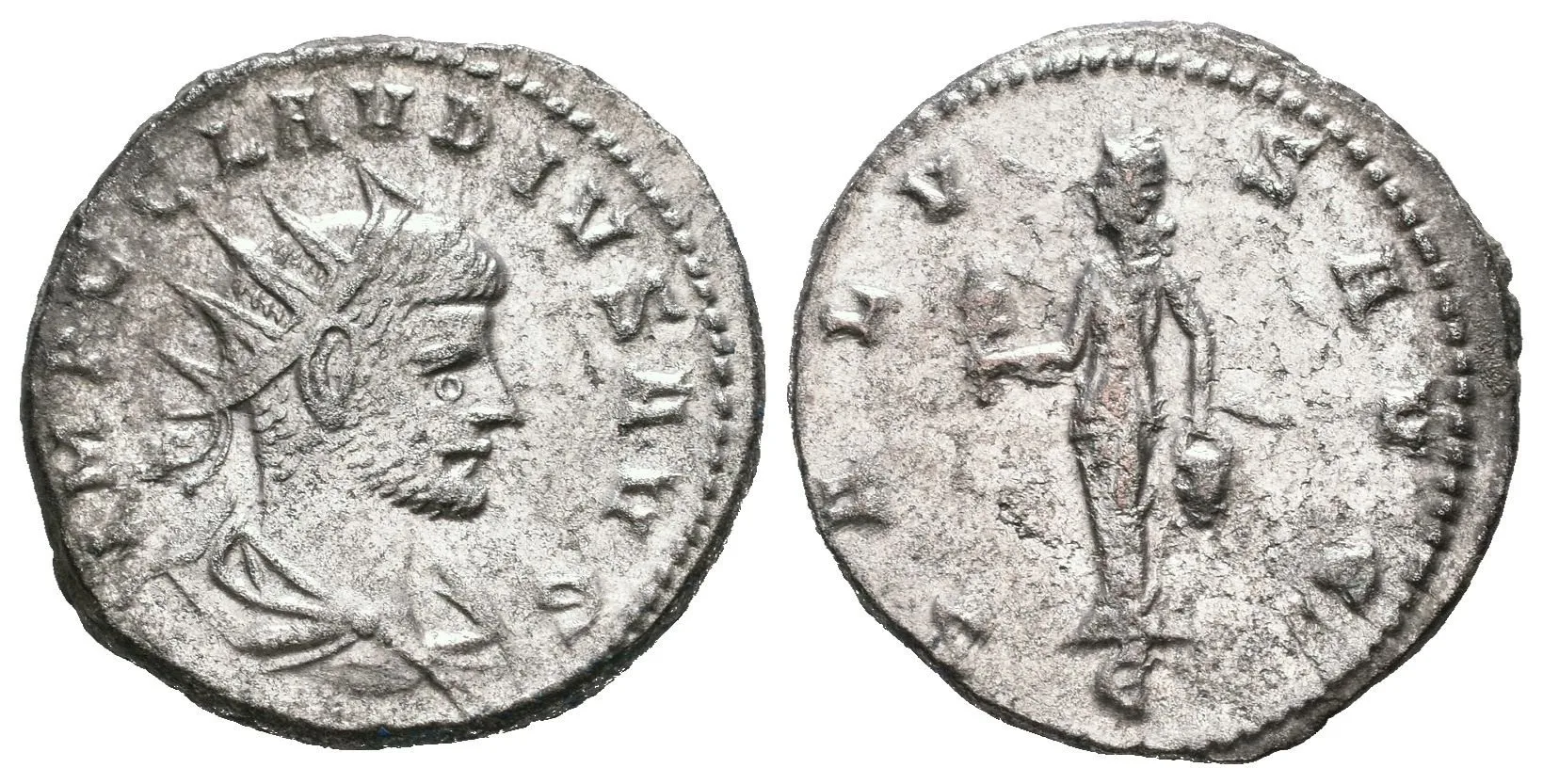 AE Antoninian, Antiochia, Rv: SALVS AVG, Isis Faria stojící zleva drží sistrum — 1