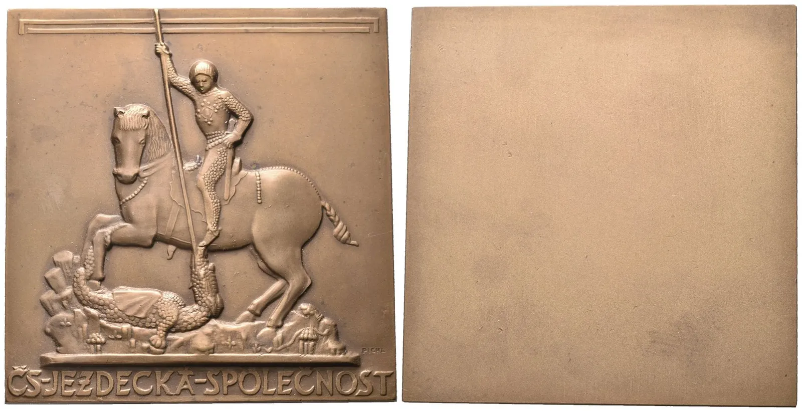 AE Plaketa b.l. (Pichl Praha) - Československá jezdecká společnost. Bronz 60 mm, — 1