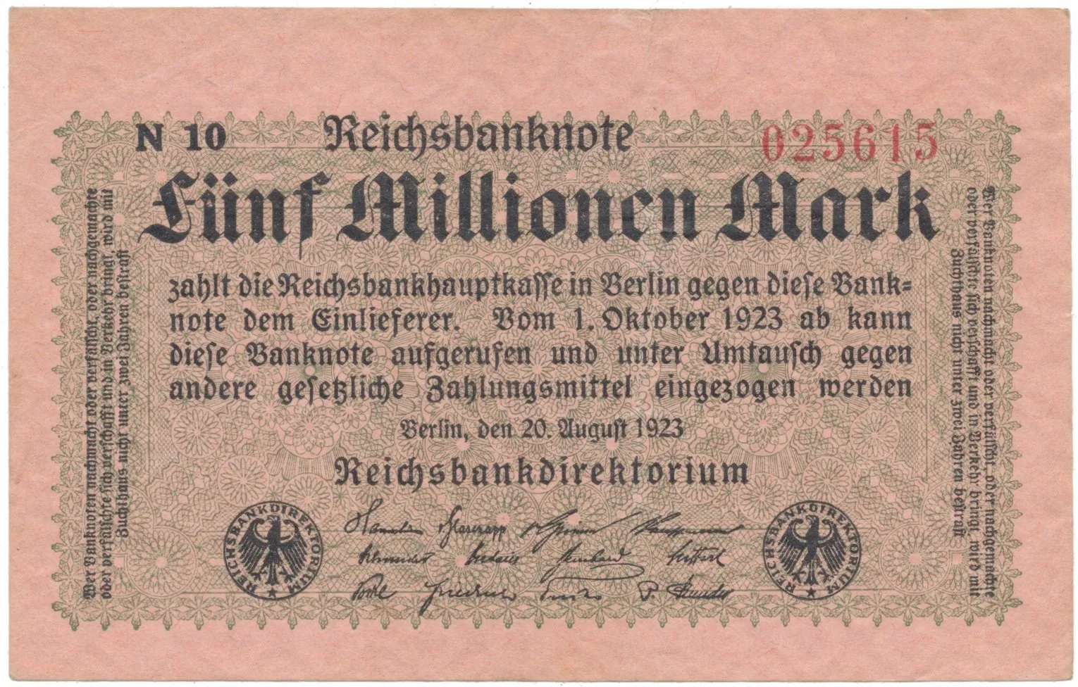 Německo, 5 Millionen Mark 1923, Ro.104c