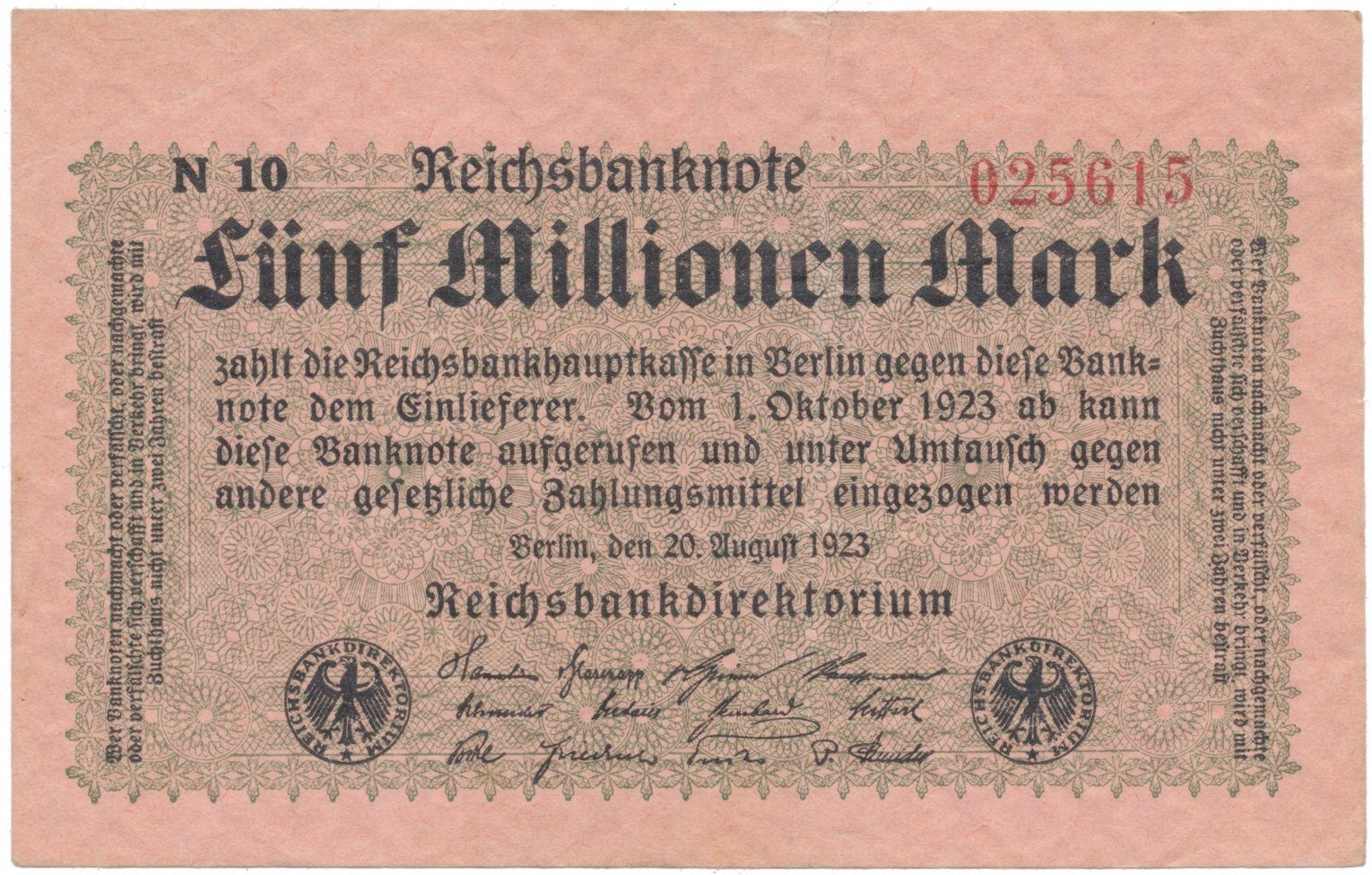 Německo, 5 Millionen Mark 1923, Ro.104c