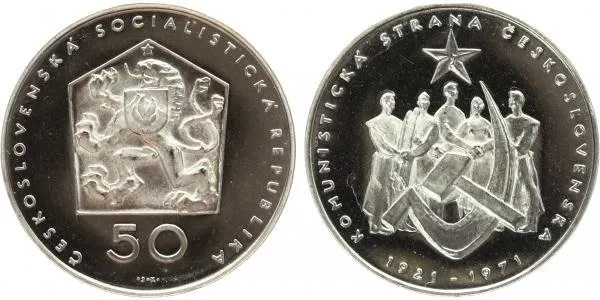 50 Kčs 1971 - 50. výročí založení KSČ, PROOF