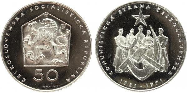 50 Kčs 1971 - 50. výročí založení KSČ, PROOF