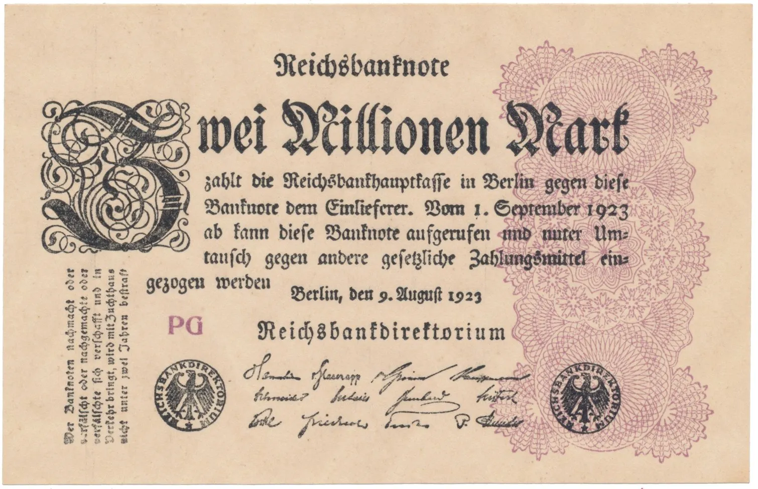Německo, 2 Millionen Mark 1923, Ro.103a