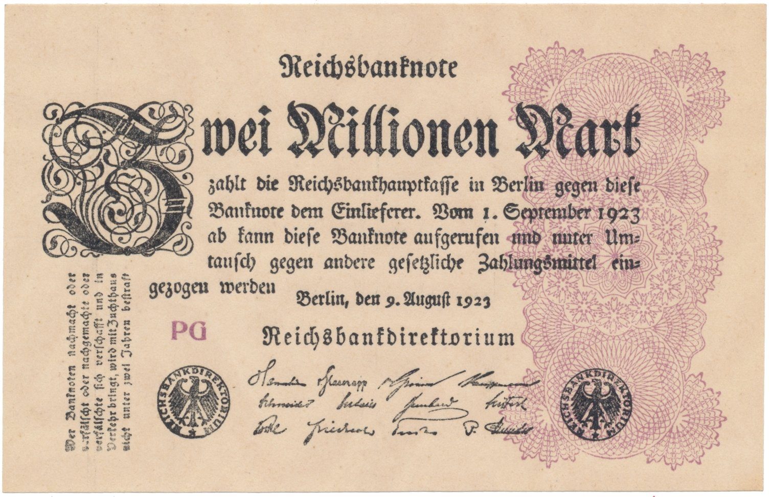 Německo, 2 Millionen Mark 1923, Ro.103a
