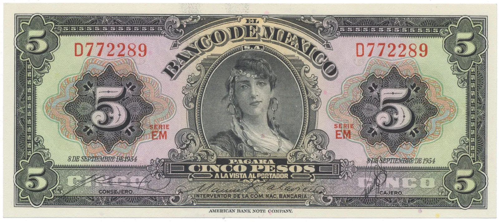 Mexiko, 5 Pesos 1954, P.57c