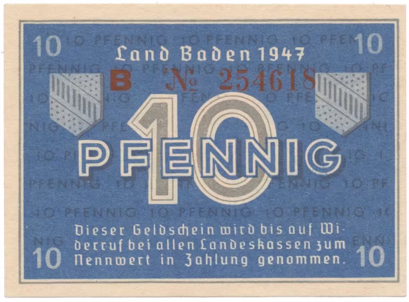 Německo - francouzská okupační zóna, Baden, 10 Pfennig 1947, Ros.209d
