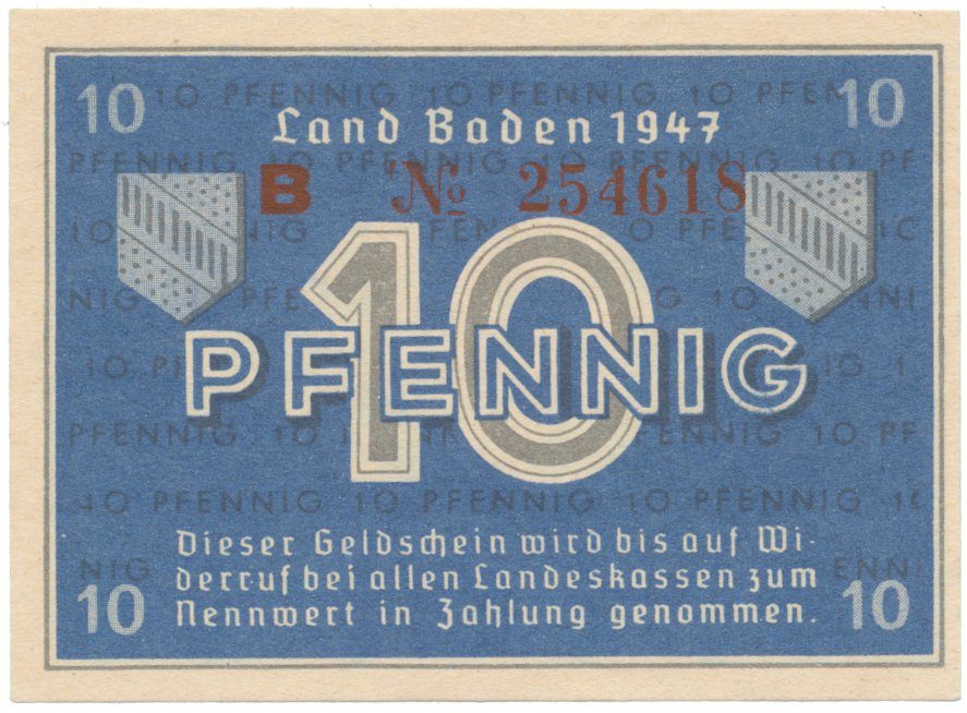 Německo - francouzská okupační zóna, Baden, 10 Pfennig 1947, Ros.209d