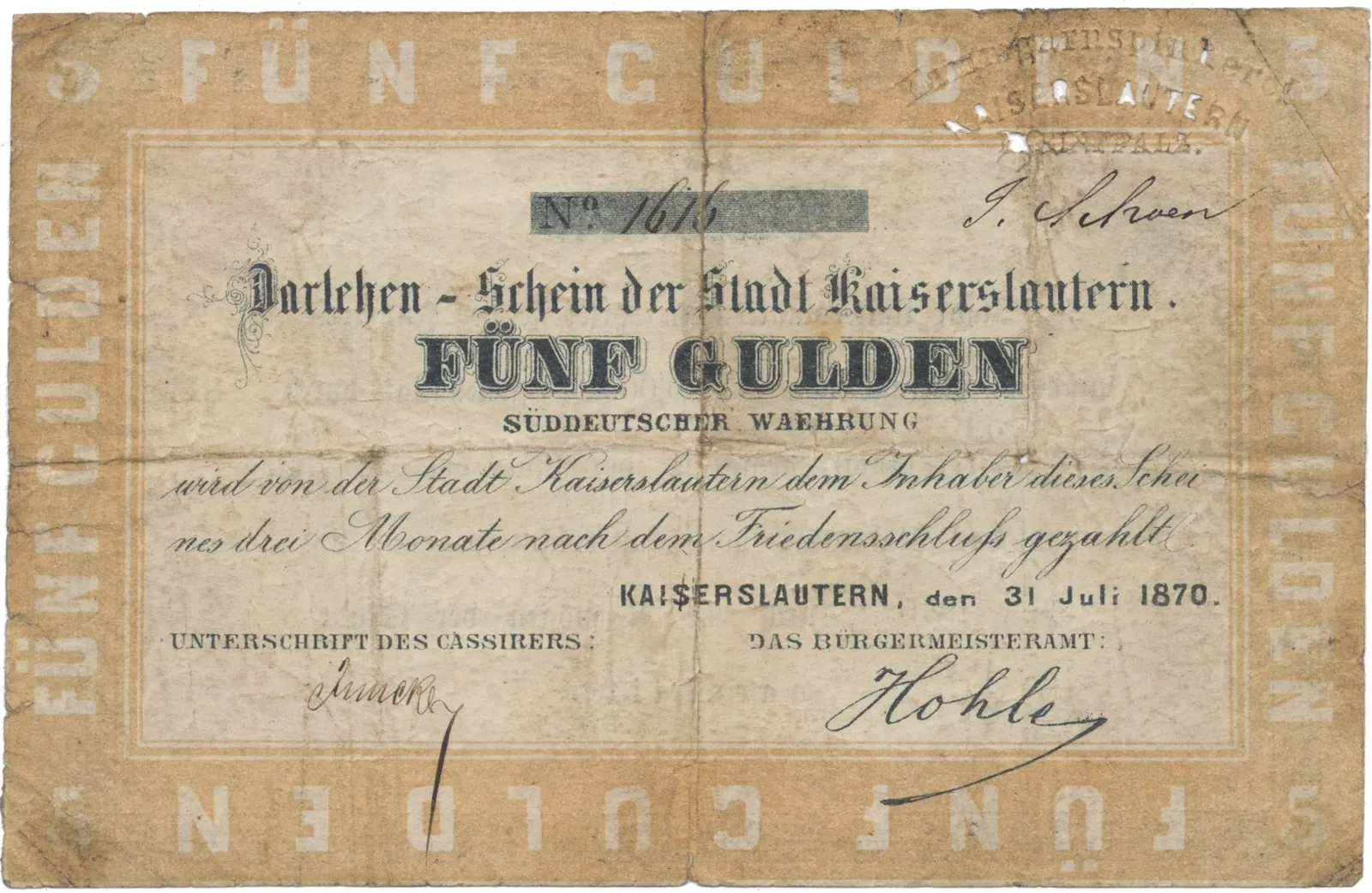Německo, Kaiserslautern, 5 Gulden 1870