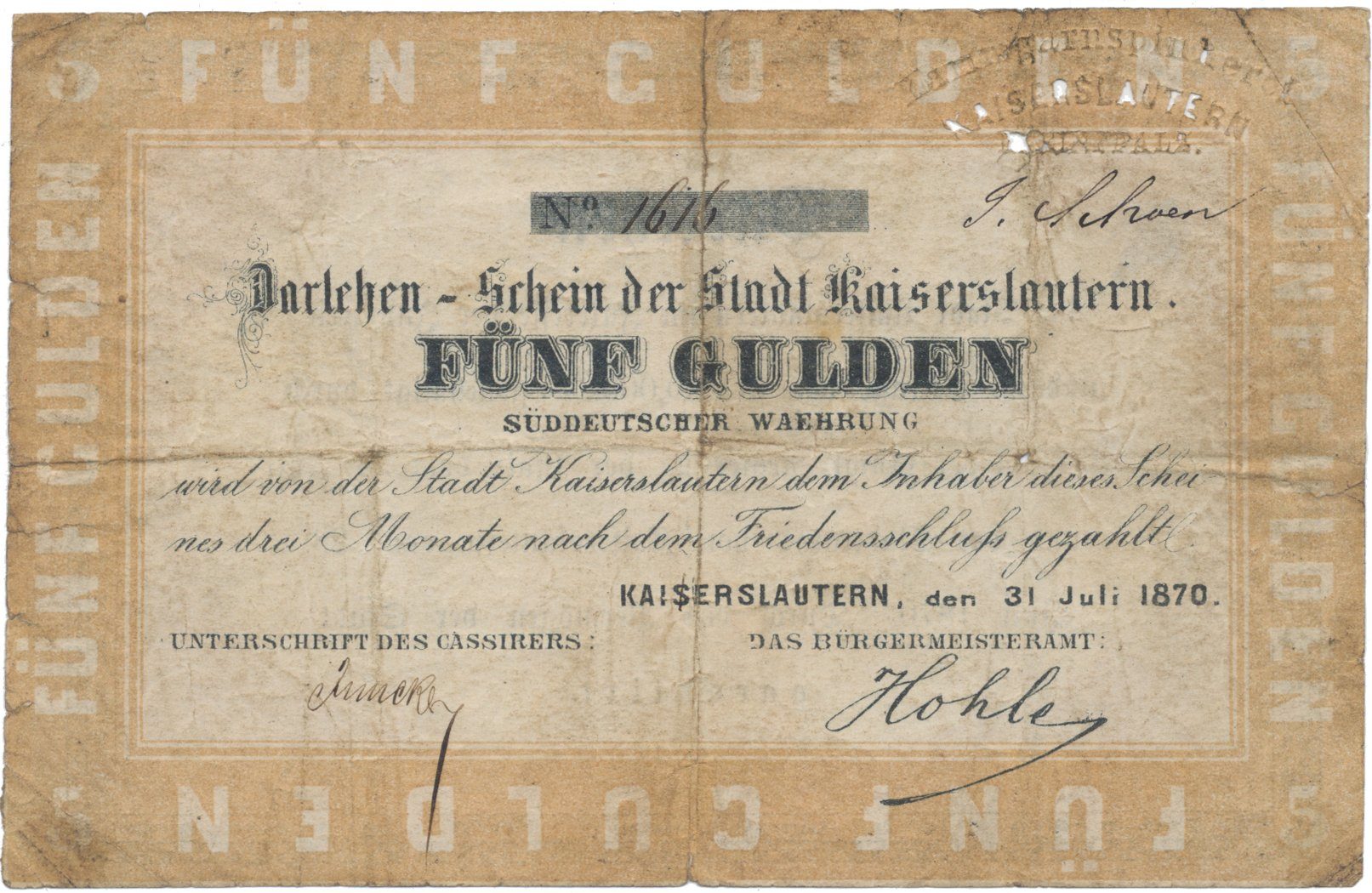Německo, Kaiserslautern, 5 Gulden 1870