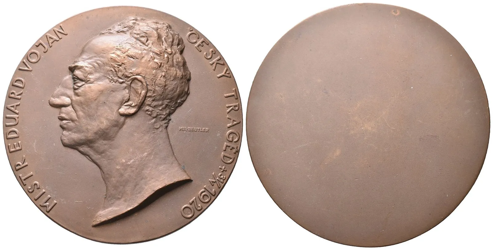 AE Medaile 1920 - Eduard Vojan, český tragéd. Hlava zleva, opis. Br 76 mm — 1