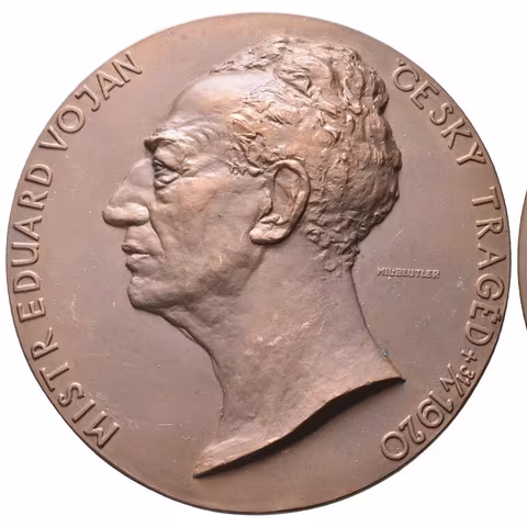 AE Medaile 1920 - Eduard Vojan, český tragéd. Hlava zleva, opis. Br 76 mm