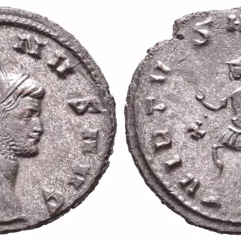 AE Antoninian, Roma, Rv: VIRTVS AVGG, kráčející Mars doprava drží
