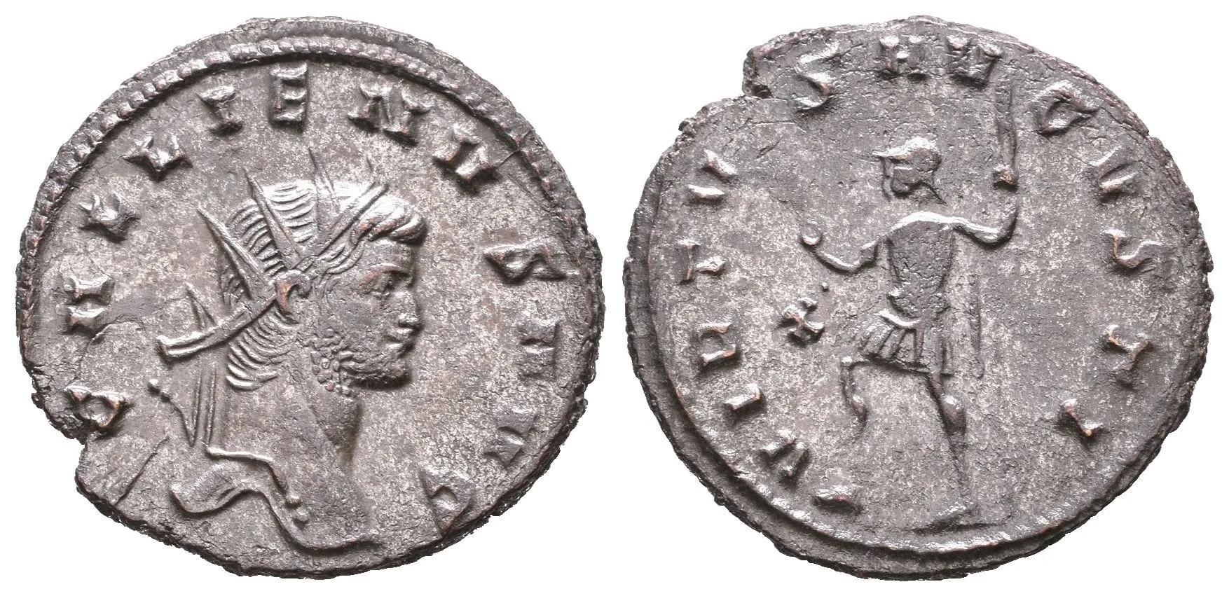 AE Antoninian, Roma, Rv: VIRTVS AVGG, kráčející Mars doprava drží — 1