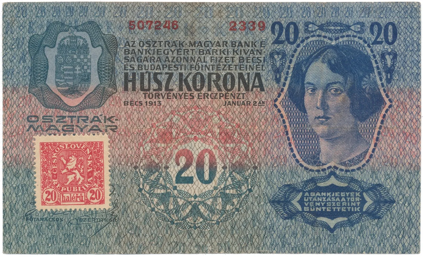20 Koruna 1913 (1919), I. vydání, Hej.2