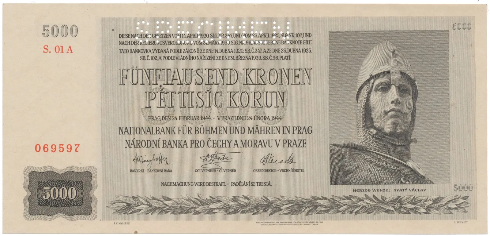 5000 Koruna 1944, první série 01 A, Hej.41a
