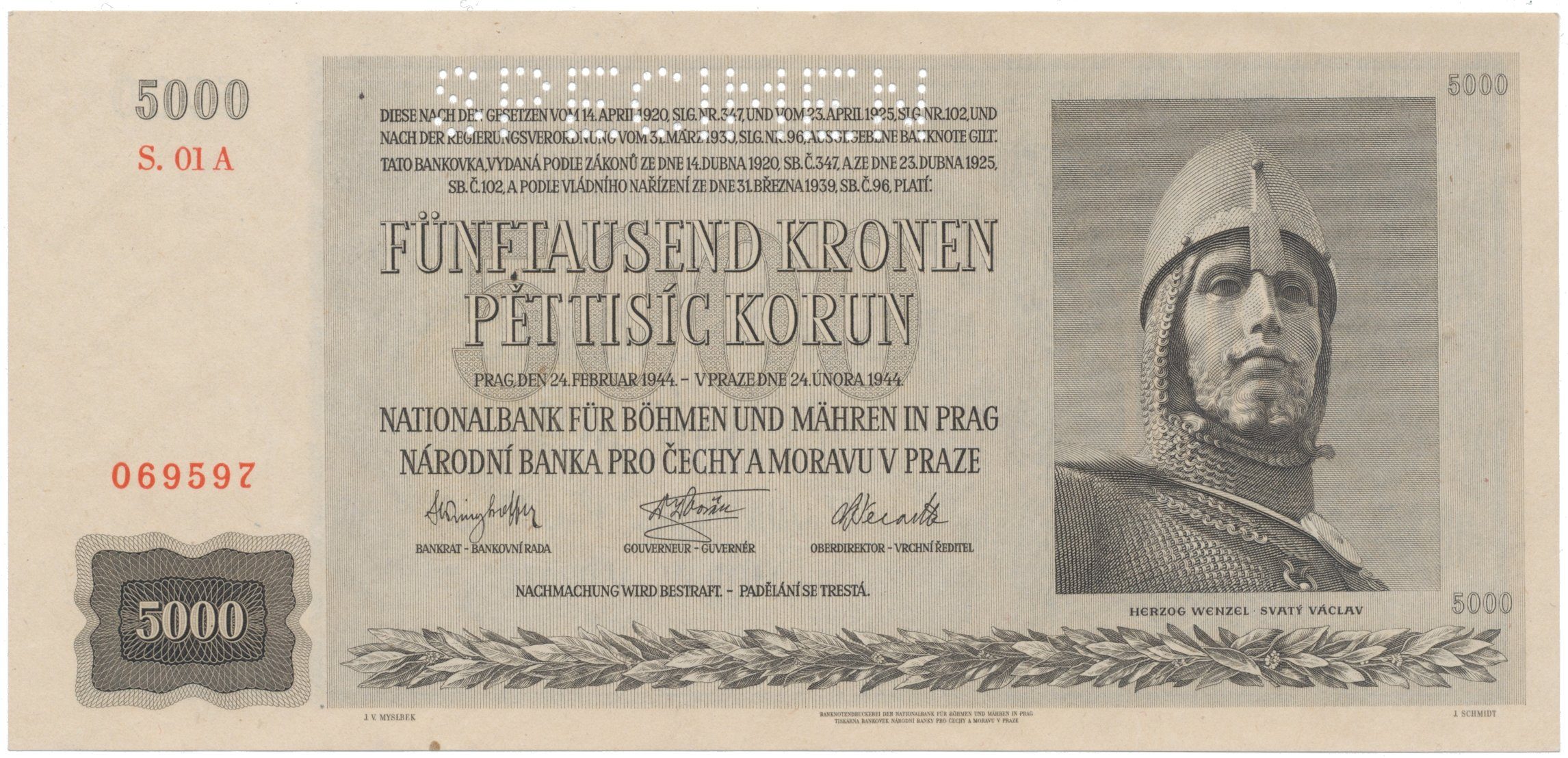 5000 Koruna 1944, první série 01 A, Hej.41a