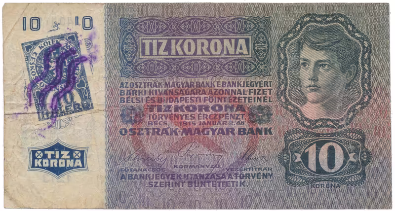 10 Koruna 1915 (1919), stříhaný kolek padělaný, Hej.1a