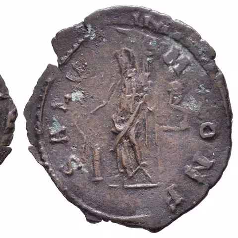 Antoninian, Londinium, Rv: SALV MONE(T), stojící Moneta(?) drží roh hojnosti,