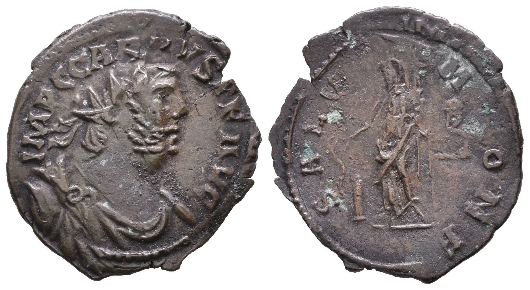 Antoninian, Londinium, Rv: SALV MONE(T), stojící Moneta(?) drží roh hojnosti, — 1