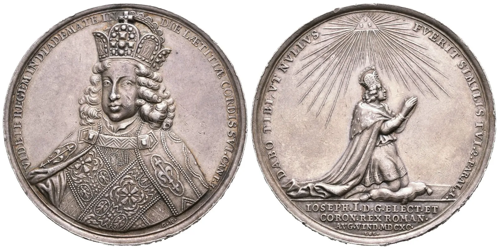 AR Medaile 1690 (G. Hautsch) - Ke korunovaci na římského krále 26. 1. 1690 v Augsburgu. — 1