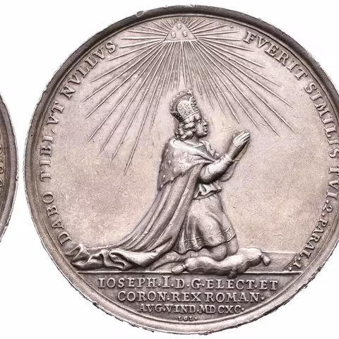 AR Medaile 1690 (G. Hautsch) - Ke korunovaci na římského krále 26. 1. 1690 v Augsburgu.