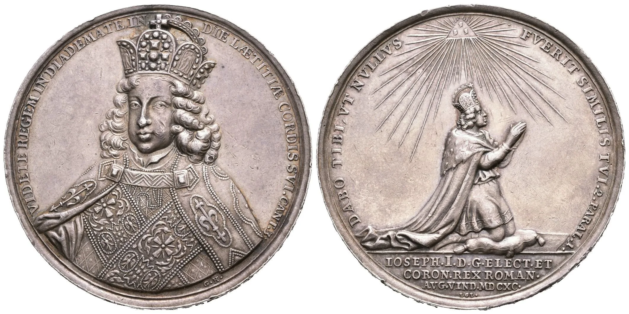 AR Medaile 1690 (G. Hautsch) - Ke korunovaci na římského krále 26. 1. 1690 v Augsburgu. — 1