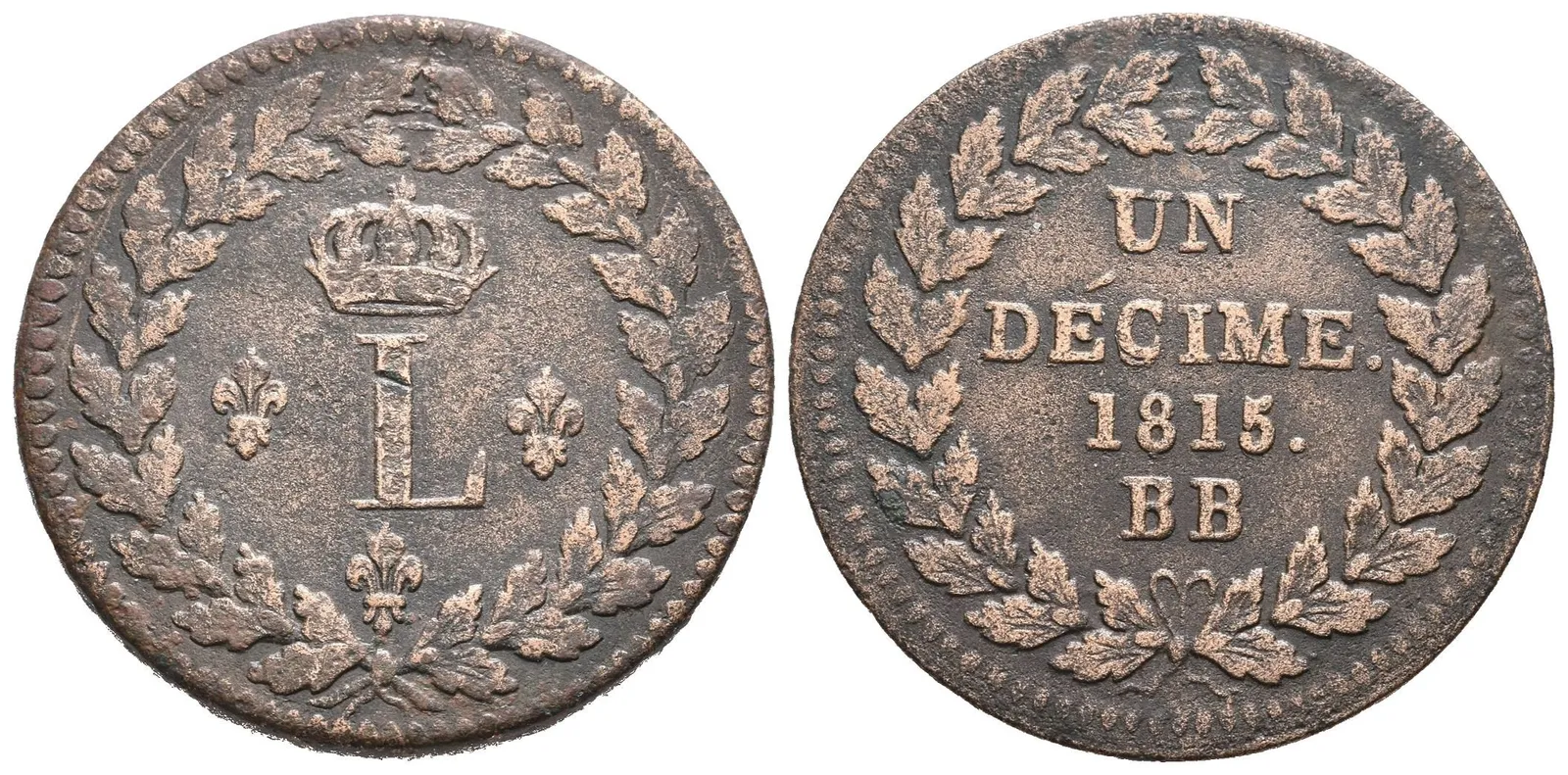1 Decime 1815 BB, Strasbourg, KM.701, var. s tečkou za nápisem, patina — 1