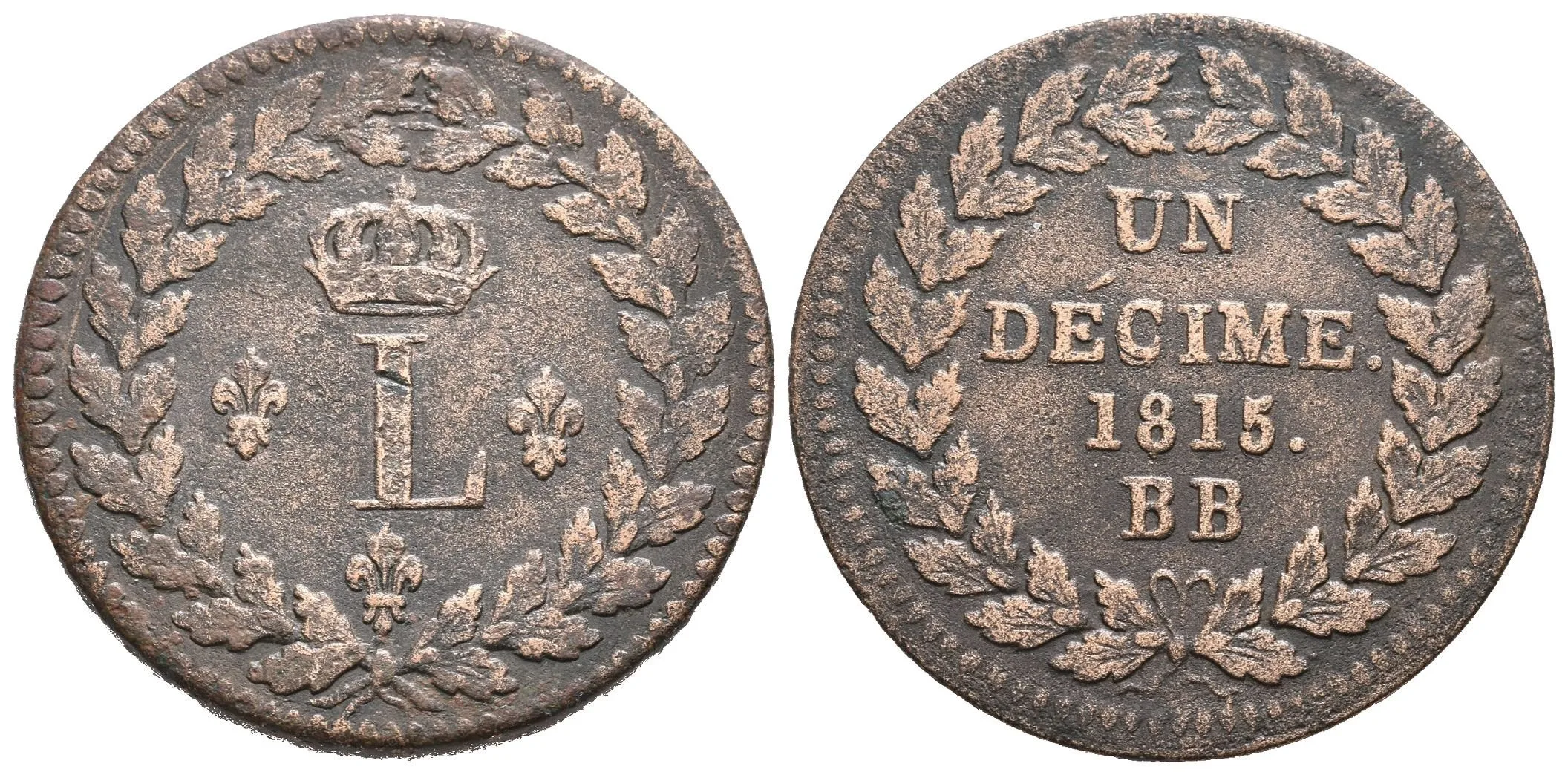 1 Decime 1815 BB, Strasbourg, KM.701, var. s tečkou za nápisem, patina — 1