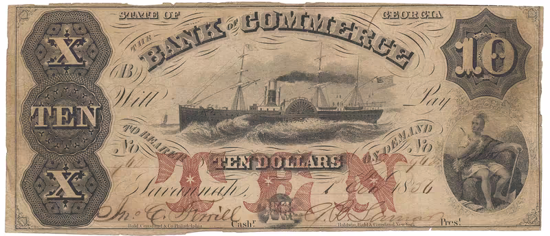 USA, Georgia, Savannah, The Bank of Commerce, 10 Dollars 1. 1. 1856