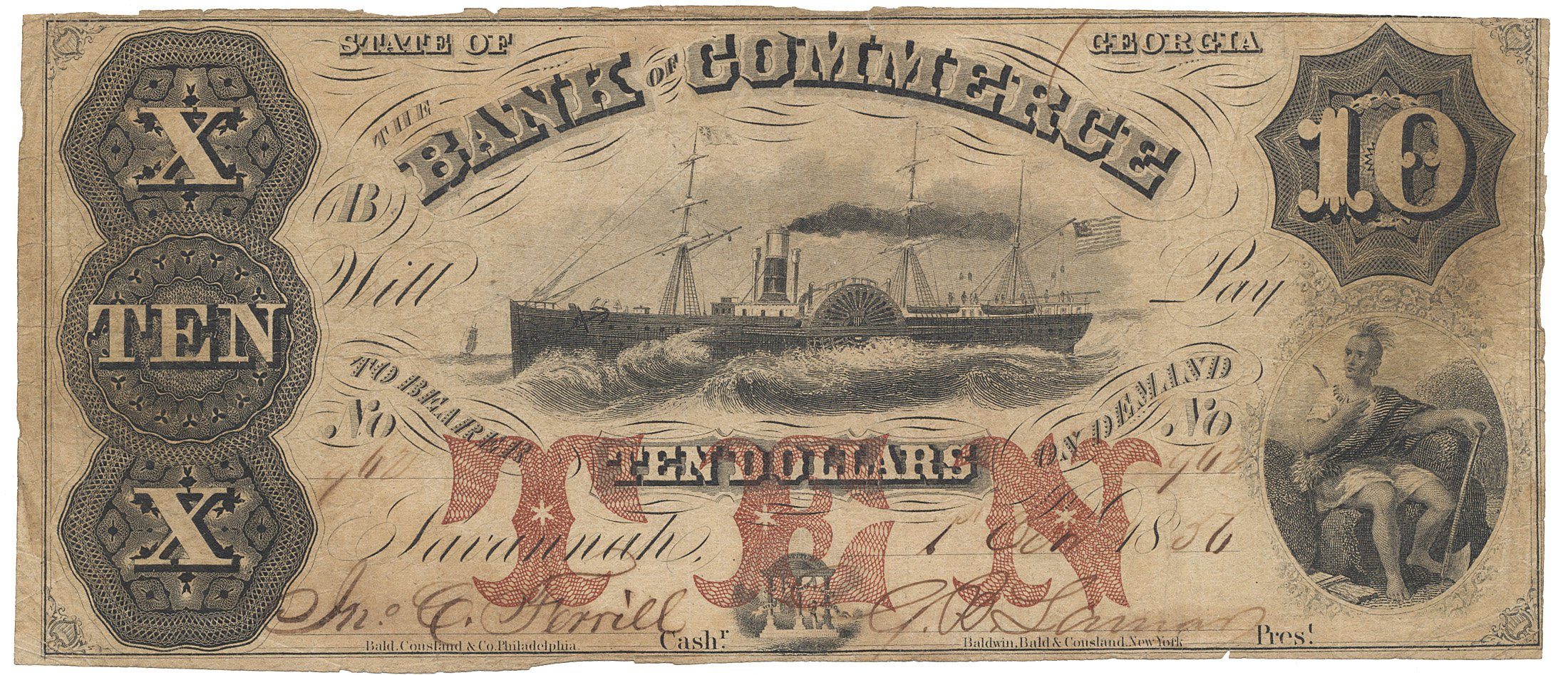USA, Georgia, Savannah, The Bank of Commerce, 10 Dollars 1. 1. 1856