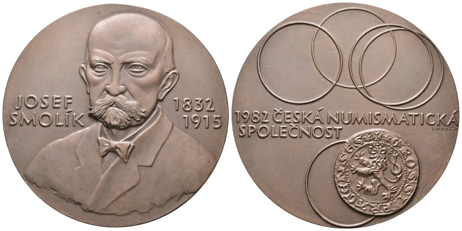 AE Medaile 1982 - Josef Smolík. Poprsí J. Smolíka zpředu, nápis / Pražský — 1