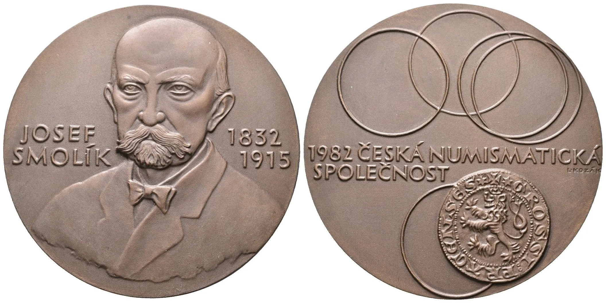 AE Medaile 1982 - Josef Smolík. Poprsí J. Smolíka zpředu, nápis / Pražský — 1