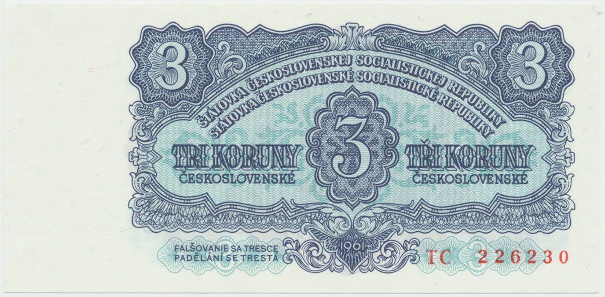 Československo, 3 Koruna 1961, série TC, Hej.98a