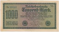 Německo, 1000 Mark 1922, vod. Gitter, modrozelené 6-místné číslo, Ro.75n