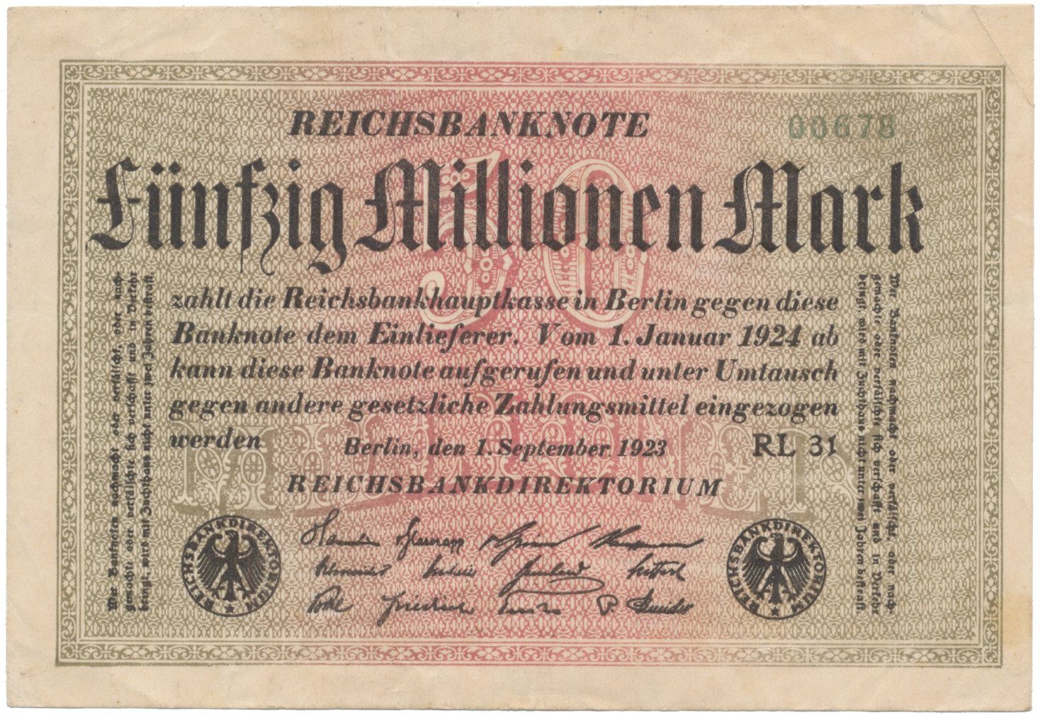 Německo, 50 Millionen Mark 1923, Ro.108d