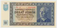 Slovensko, 10 Koruna 1939, 1x SPECIMEN nahoře, Hej.46a2.S1