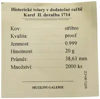 Replika - Historický tolar - Karel II. 1714 - fotografie 2