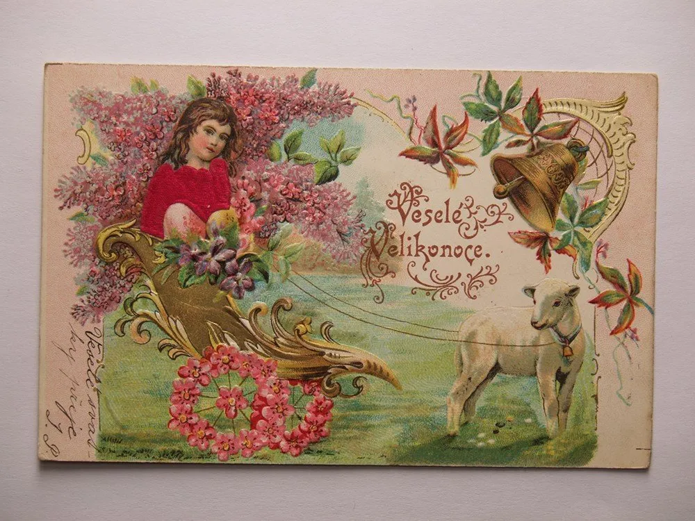 Přání - Velikonoce, Dívka s ovečkou — 1