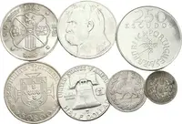 Soubor stříbrných mincí - 25 Escudos 1974, 50 Escudos 1969, 100 Pesetas 1966, — 2
