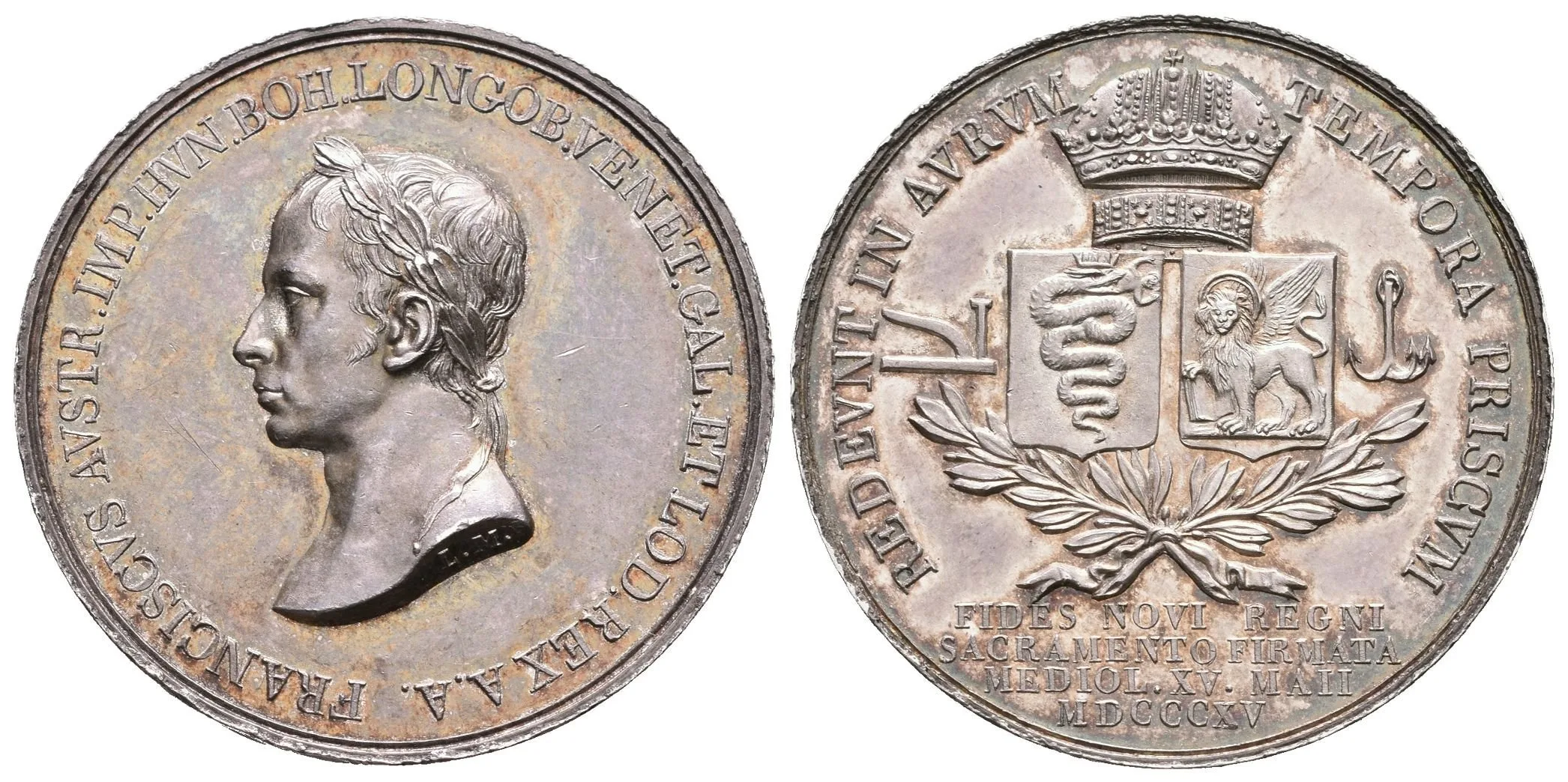 AR Medaile 1815 (L. Manfredini) - Holdování v Miláně 15. 5. 1815. Poprsí zleva, opis / — 1